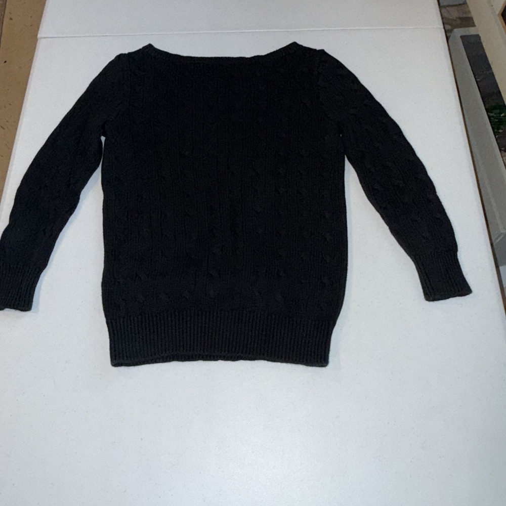 Ralph Lauren Golf Sweater Womens Small Black Cable Knit Crewneck Pink Pony VTG - Picture 9 of 10